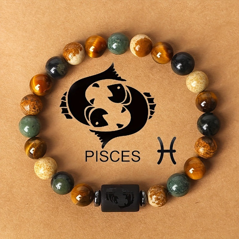 12 Constellations Obsidian Tiger Eye Stone Bracelet