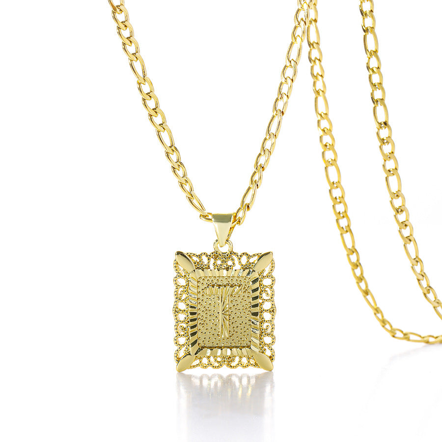 Square 14K Gold Alphabet Necklace