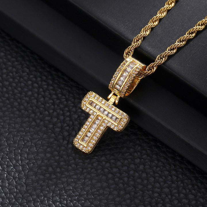 Full-Diamond Letter Cuban Link Necklace (26 Letters Optional | Gold/Silver Dual Tone)