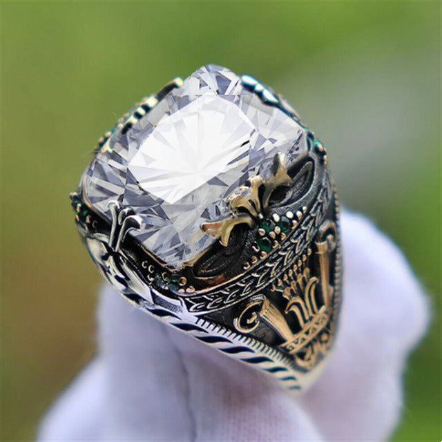 Retro Luxury Two-Tone Plated Colored Gem Men's Ring