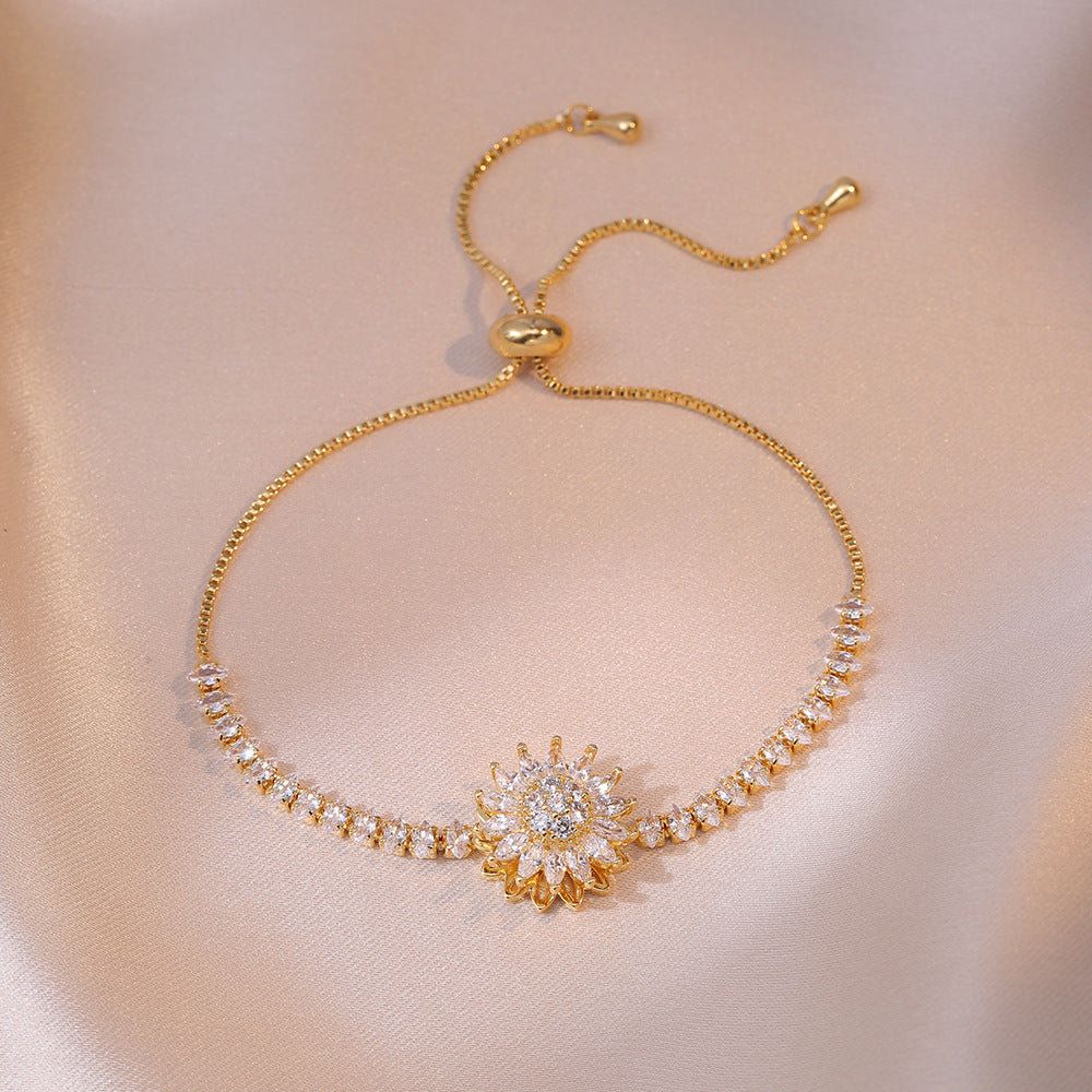 Sunflower Rotatable Jewelry Set with Diamond Inlay