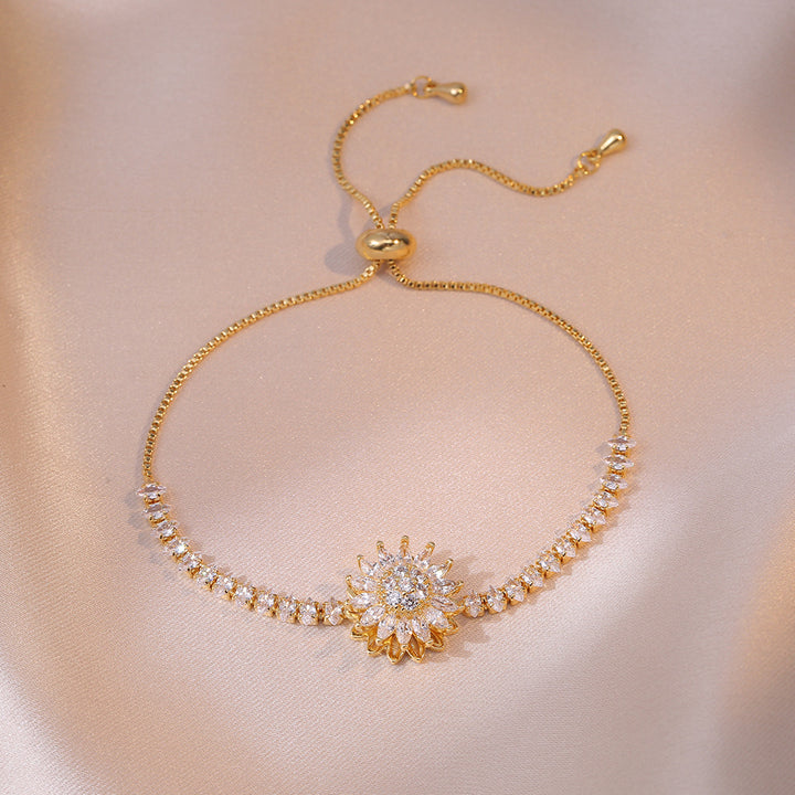 Sunflower Rotatable Jewelry Set with Diamond Inlay