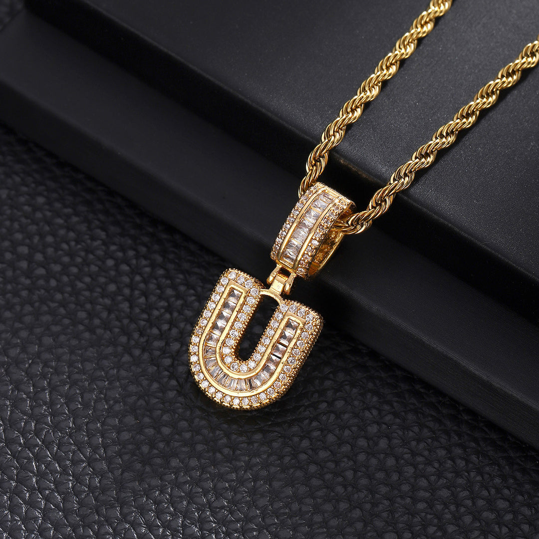 Full-Diamond Letter Cuban Link Necklace (26 Letters Optional | Gold/Silver Dual Tone)
