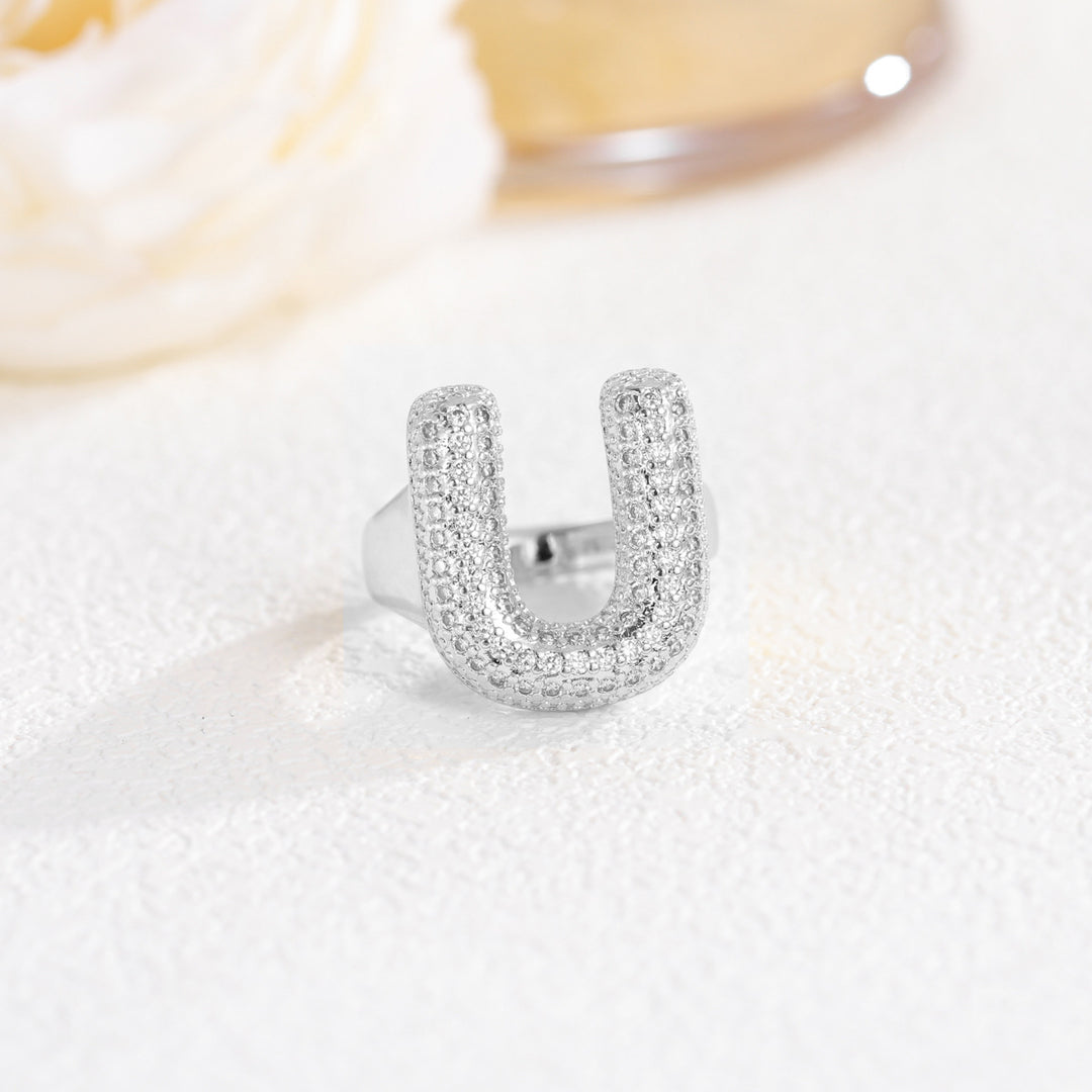 Bubble Letter Full-diamond Open Ring