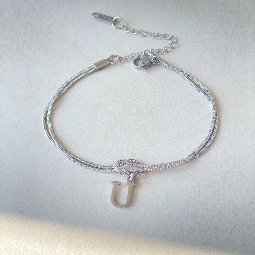 26 Letter Pendant Handmade Knotted Herringbone Snake Chain Couple Bracelet