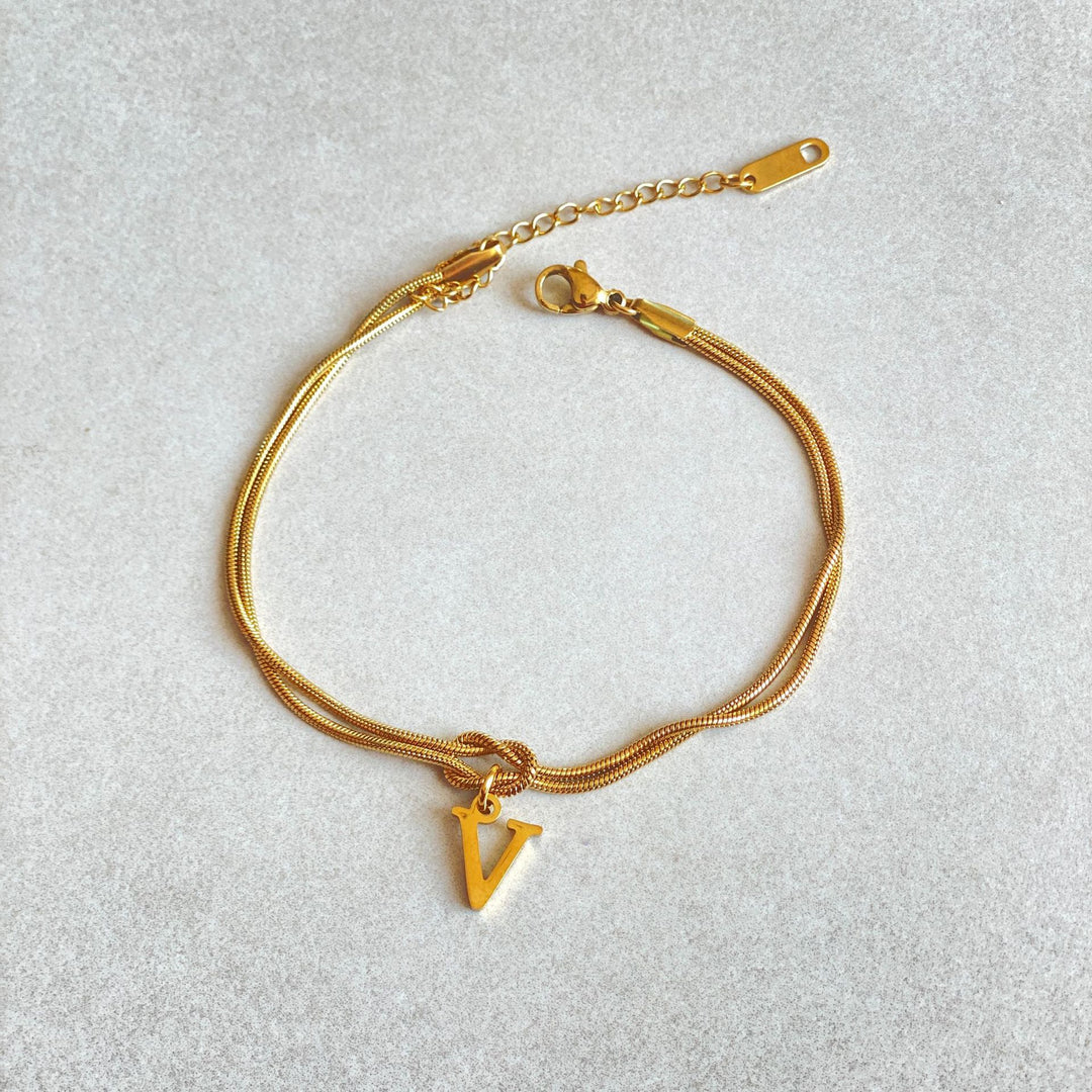 26 Letter Pendant Handmade Knotted Herringbone Snake Chain Couple Bracelet