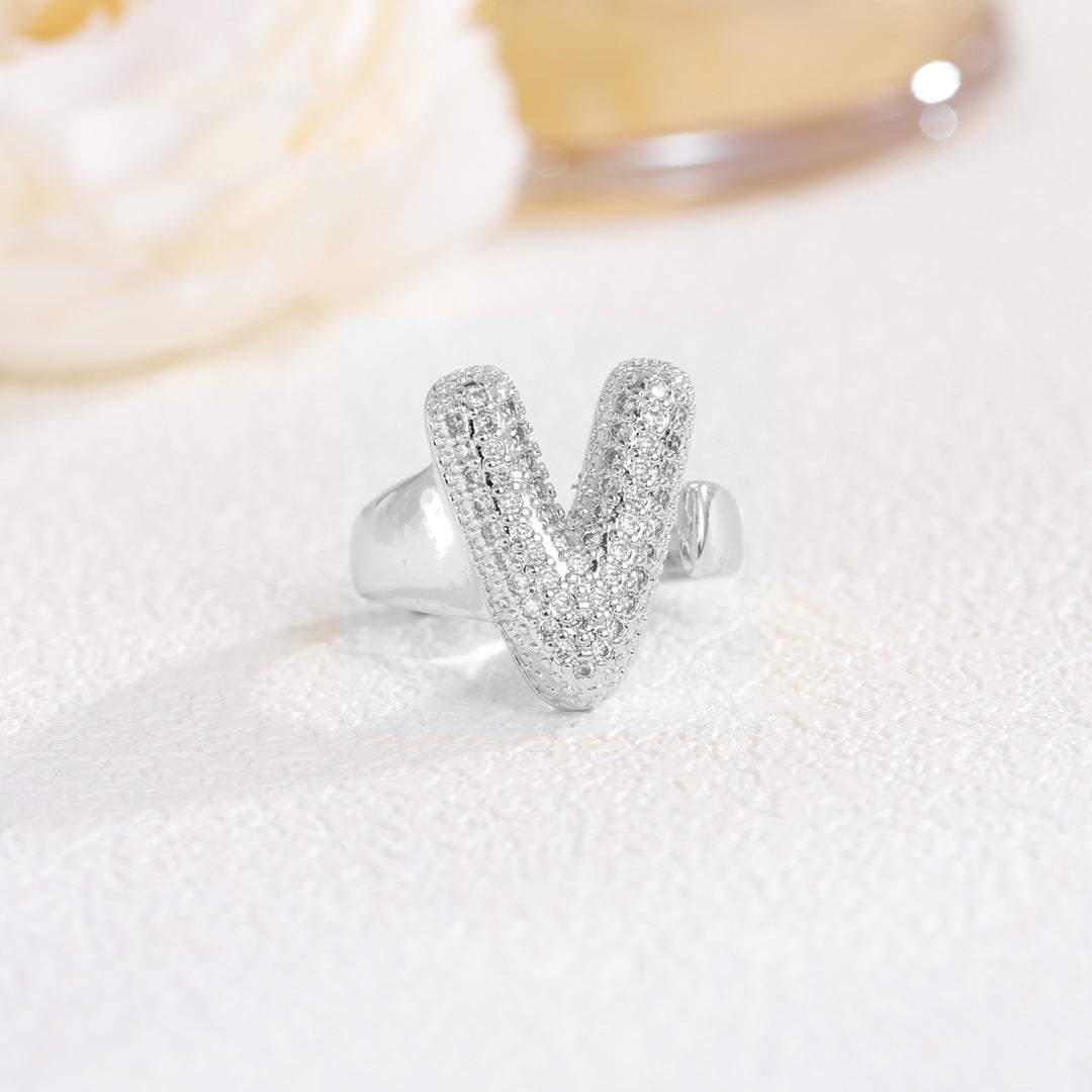 Bubble Letter Full-diamond Open Ring