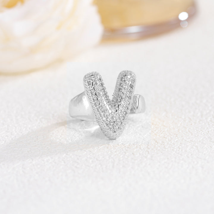 Bubble Letter Full-diamond Open Ring