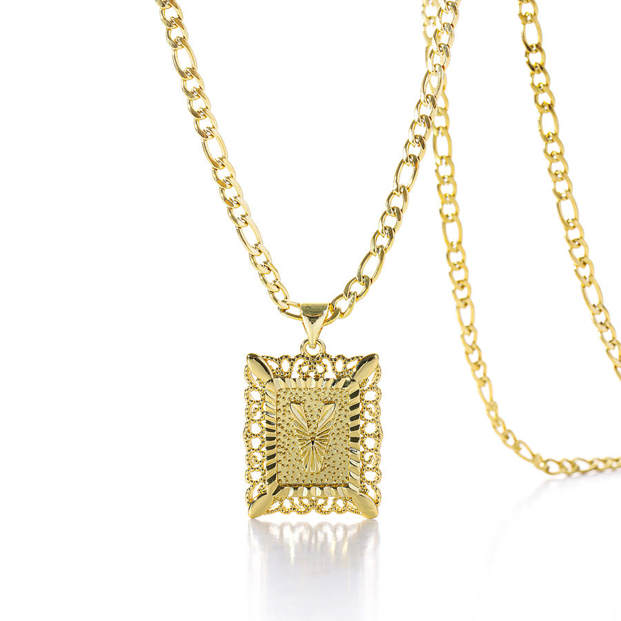 Square 14K Gold Alphabet Necklace