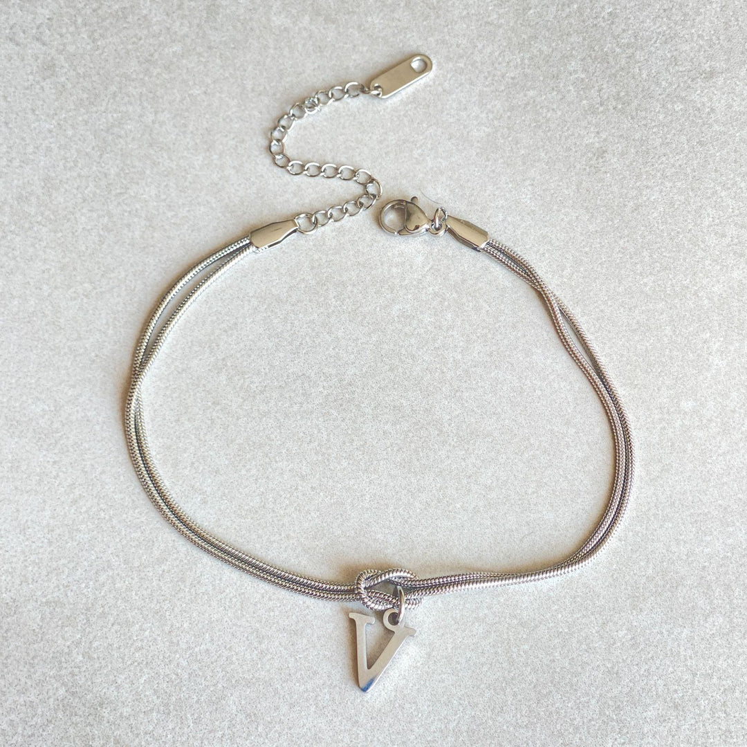 26 Letter Pendant Handmade Knotted Herringbone Snake Chain Couple Bracelet