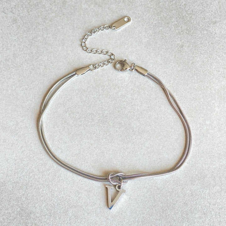 26 Letter Pendant Handmade Knotted Herringbone Snake Chain Couple Bracelet