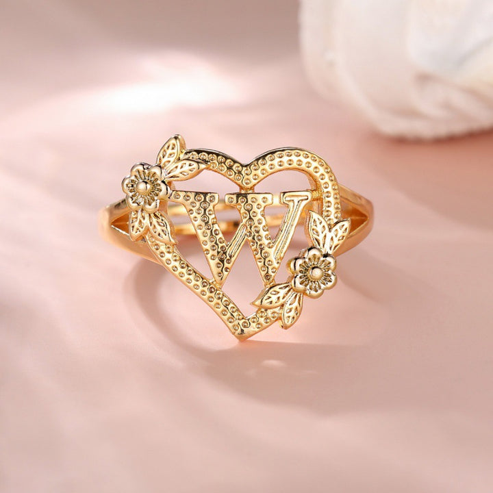 Fresh Sweet Creative Style  Rose Dual-Tone 26-Letter Open Ring