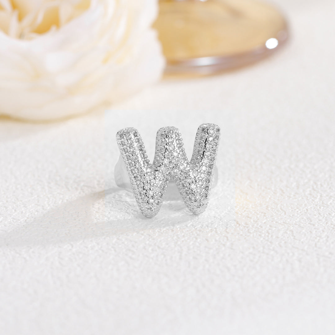 Bubble Letter Full-diamond Open Ring