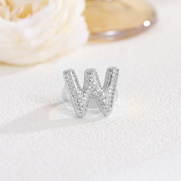 Bubble Letter Full-diamond Open Ring