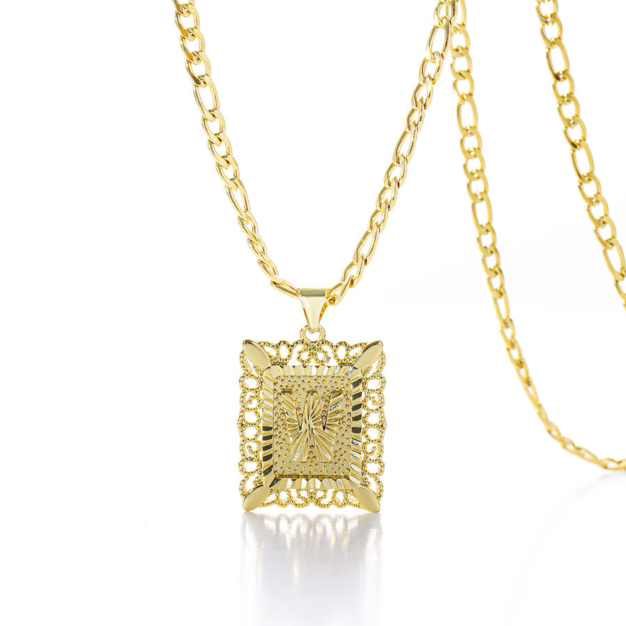 Square 14K Gold Alphabet Necklace