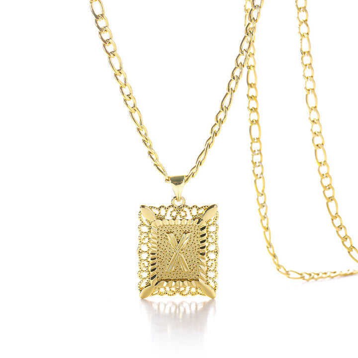 Square 14K Gold Alphabet Necklace