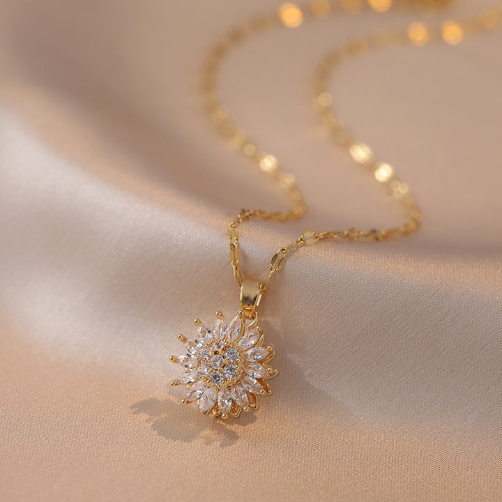 Sunflower Rotatable Jewelry Set with Diamond Inlay