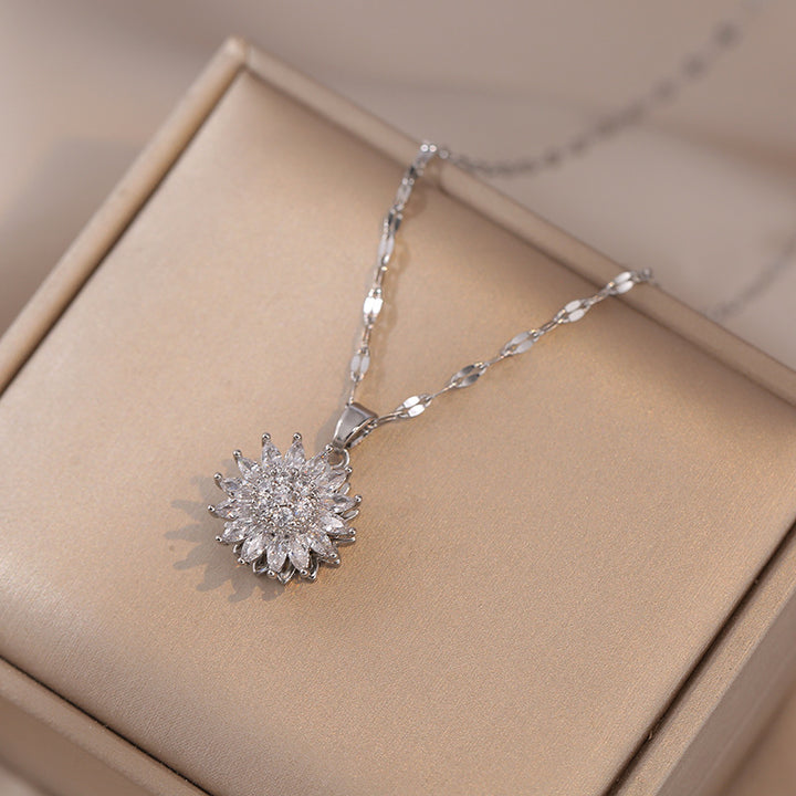 Sunflower Rotatable Jewelry Set with Diamond Inlay