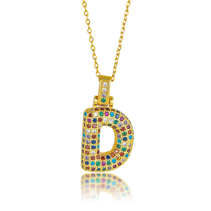 Colorful Full-Zircon Letter Pendant Necklace