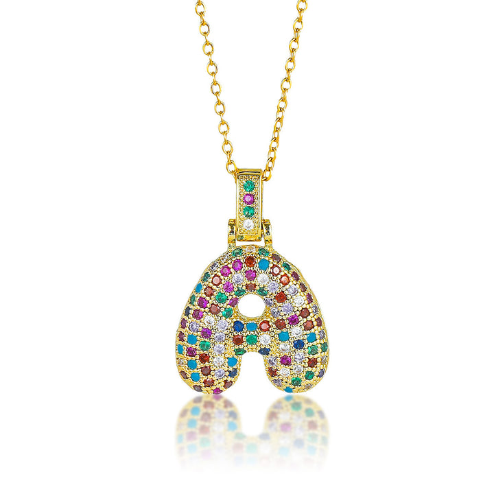 Colorful Full-Zircon Letter Pendant Necklace