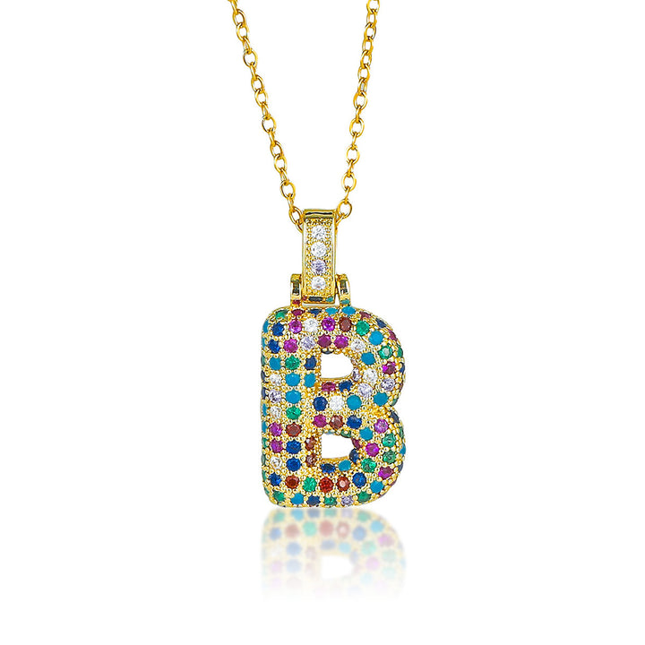 Colorful Full-Zircon Letter Pendant Necklace
