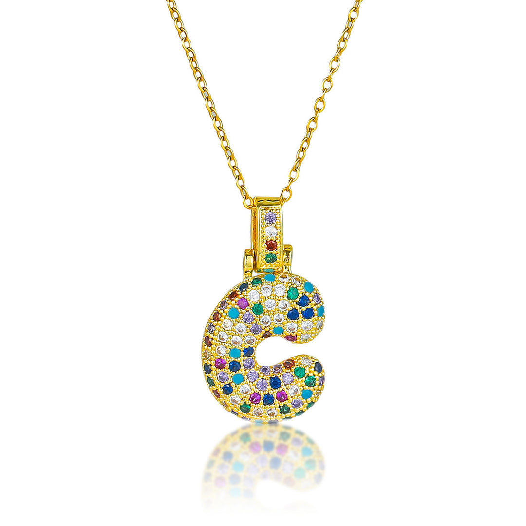 Colorful Full-Zircon Letter Pendant Necklace