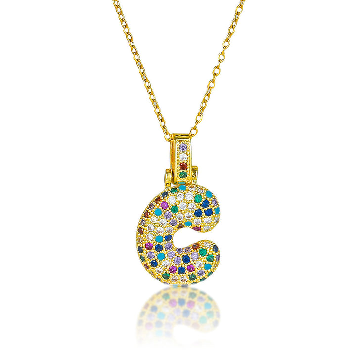 Colorful Full-Zircon Letter Pendant Necklace