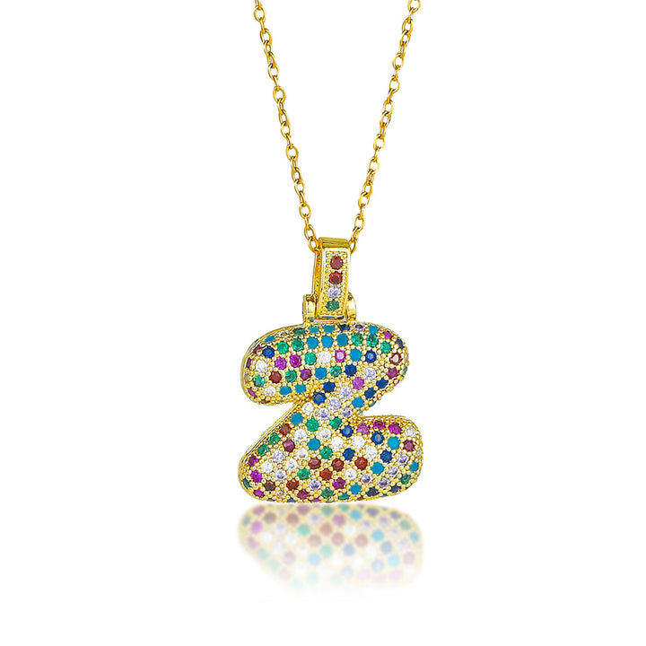 Colorful Full-Zircon Letter Pendant Necklace