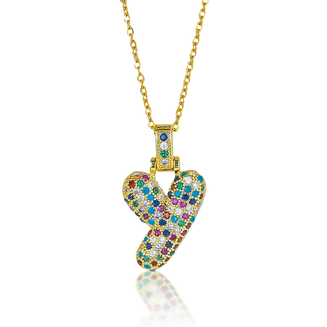 Colorful Full-Zircon Letter Pendant Necklace
