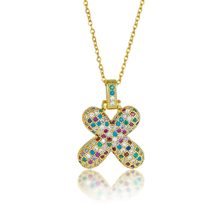 Colorful Full-Zircon Letter Pendant Necklace