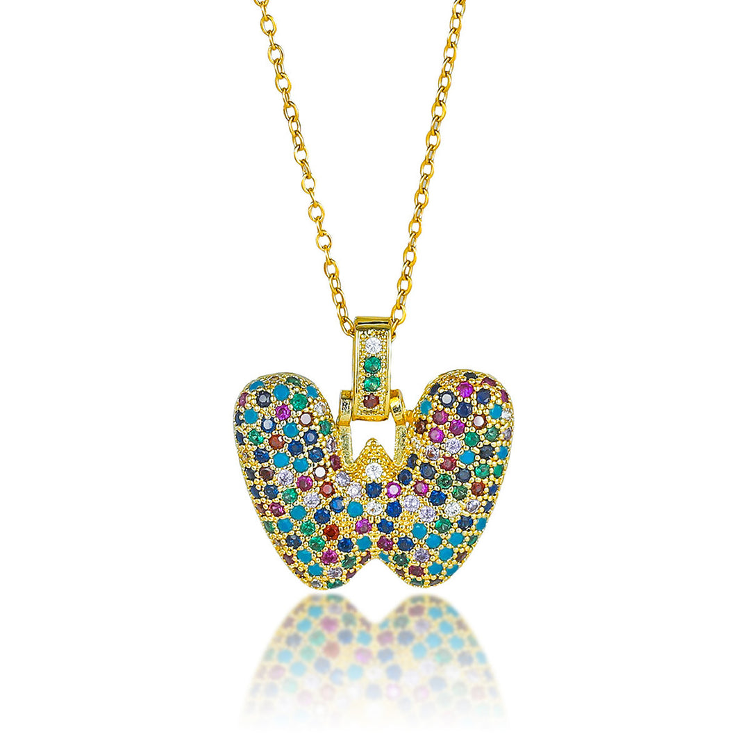 Colorful Full-Zircon Letter Pendant Necklace