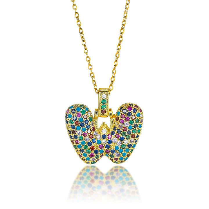 Colorful Full-Zircon Letter Pendant Necklace
