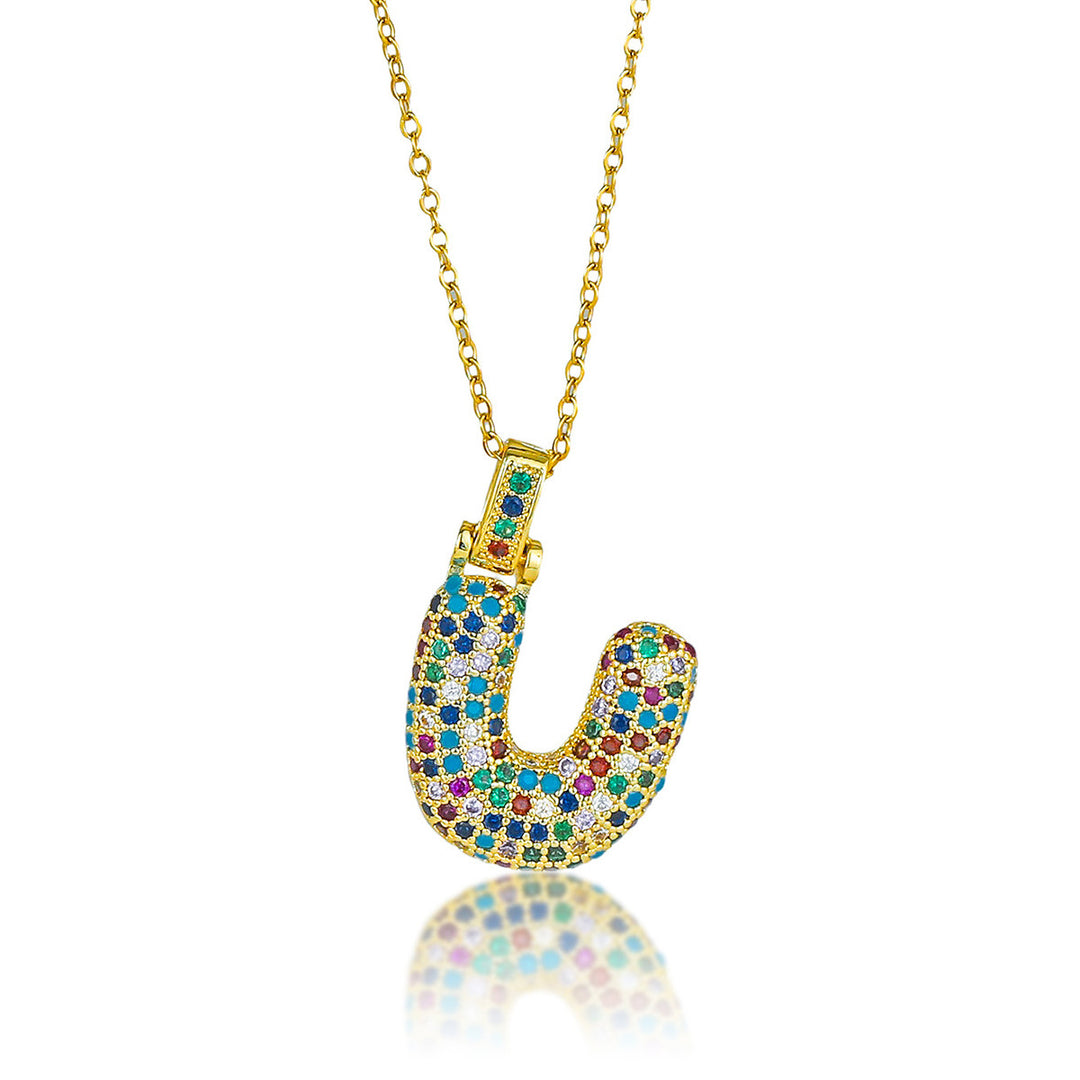 Colorful Full-Zircon Letter Pendant Necklace