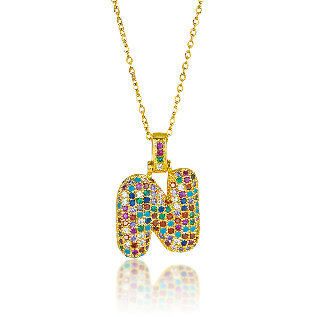 Colorful Full-Zircon Letter Pendant Necklace