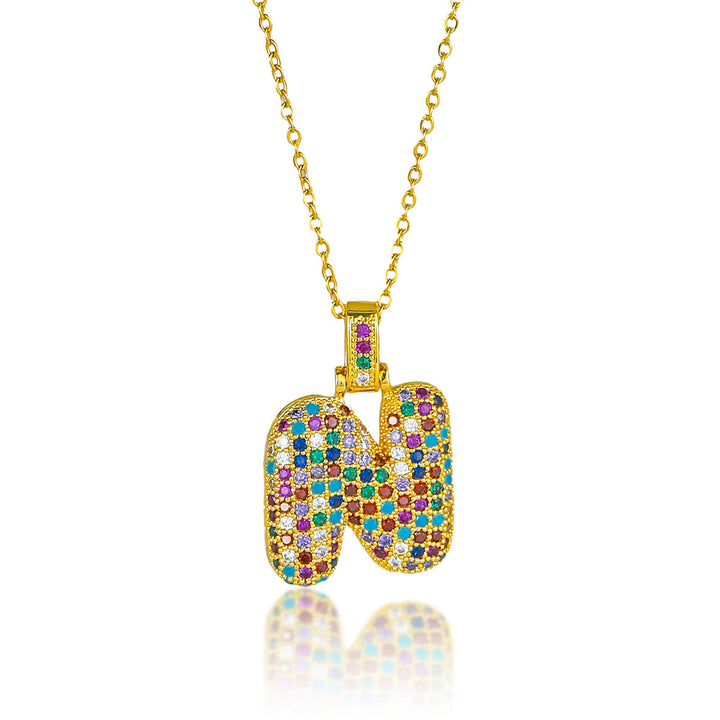 Colorful Full-Zircon Letter Pendant Necklace