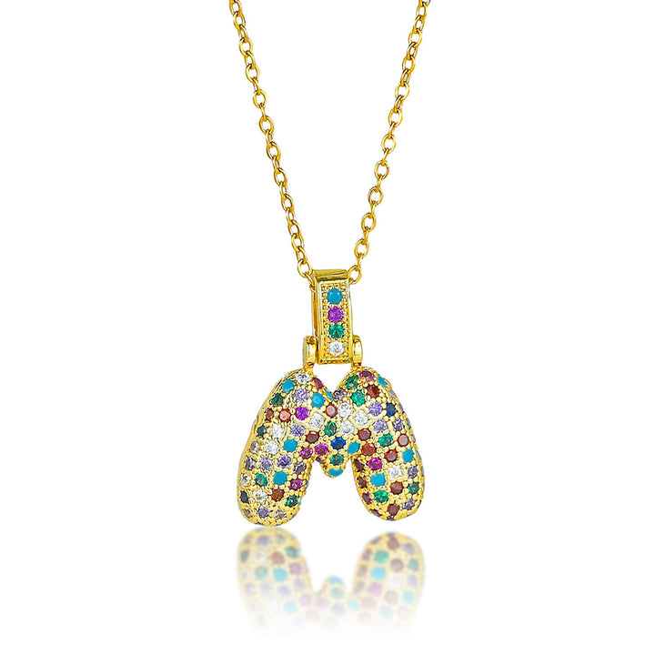 Colorful Full-Zircon Letter Pendant Necklace