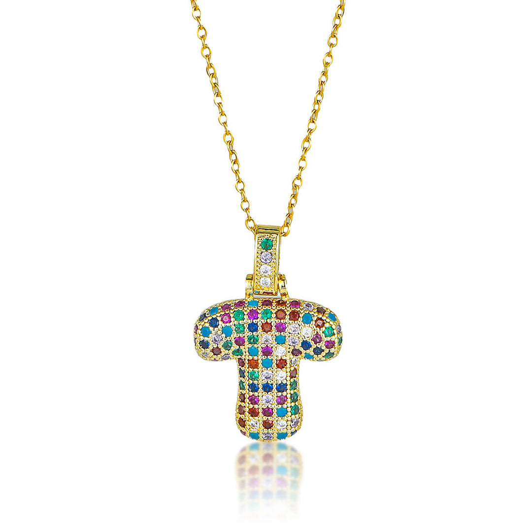 Colorful Full-Zircon Letter Pendant Necklace