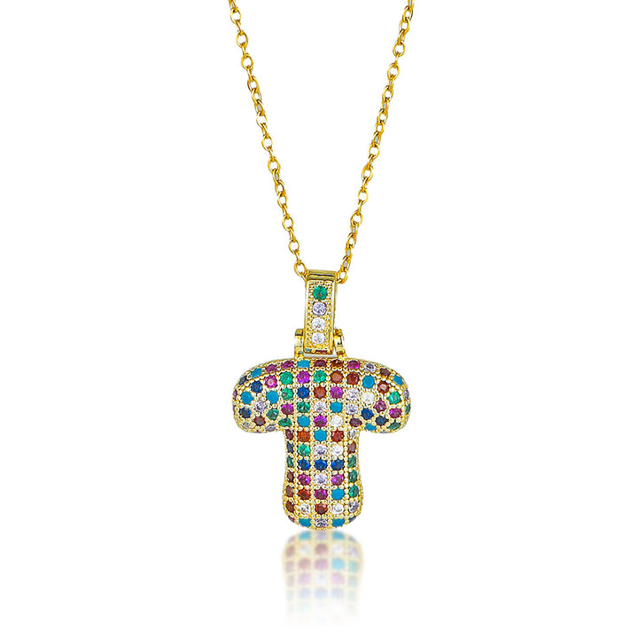 Colorful Full-Zircon Letter Pendant Necklace