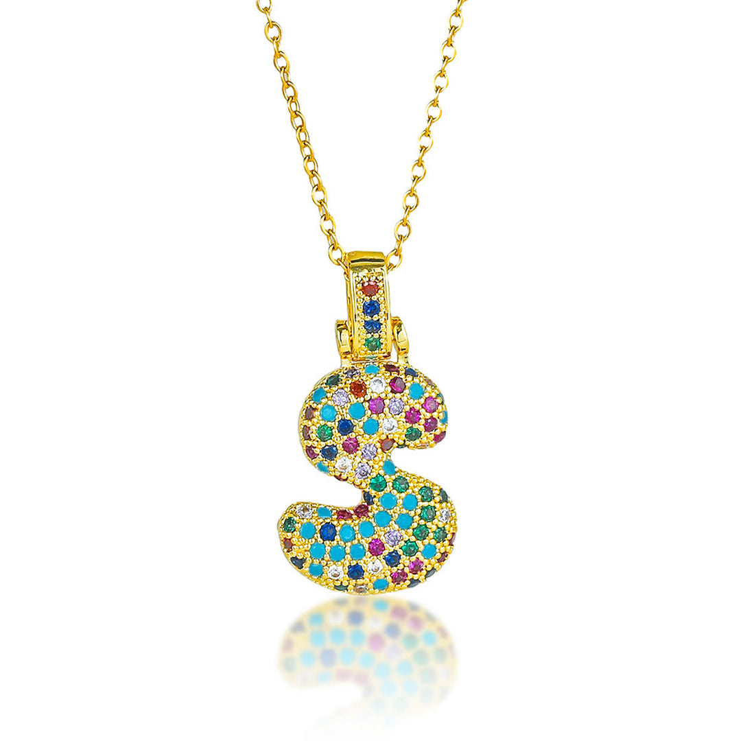 Colorful Full-Zircon Letter Pendant Necklace