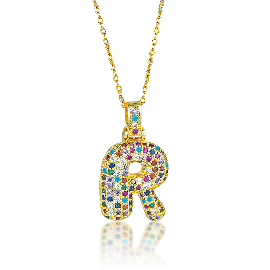 Colorful Full-Zircon Letter Pendant Necklace