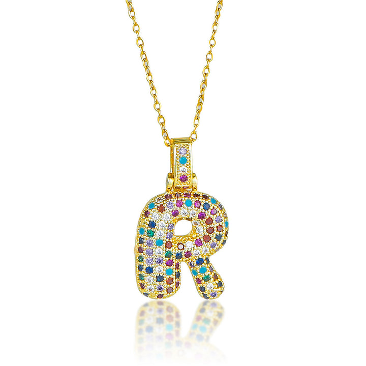 Colorful Full-Zircon Letter Pendant Necklace