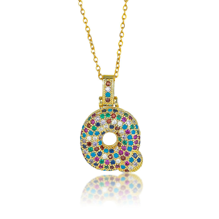 Colorful Full-Zircon Letter Pendant Necklace