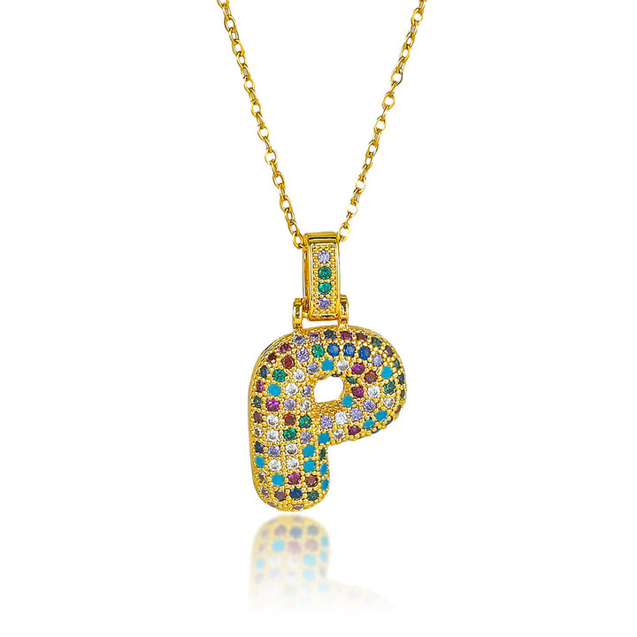 Colorful Full-Zircon Letter Pendant Necklace