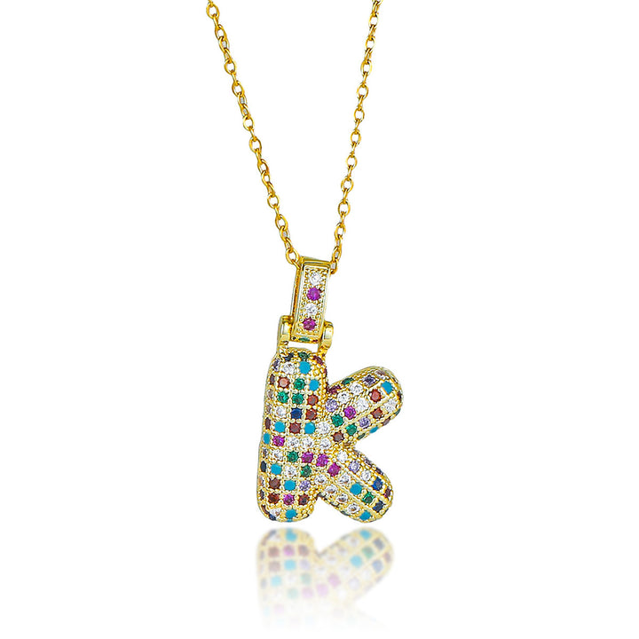 Colorful Full-Zircon Letter Pendant Necklace