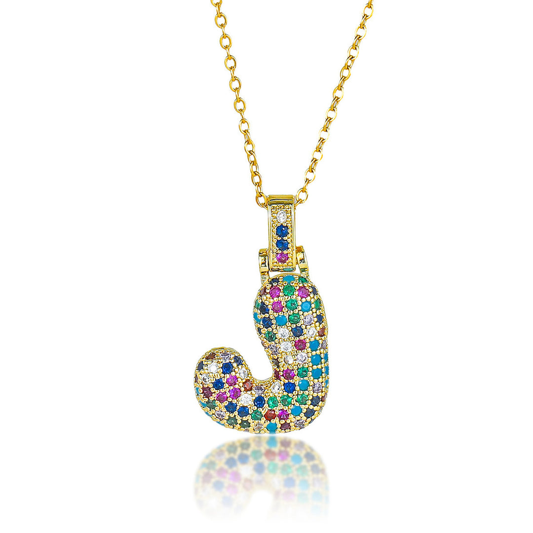 Colorful Full-Zircon Letter Pendant Necklace
