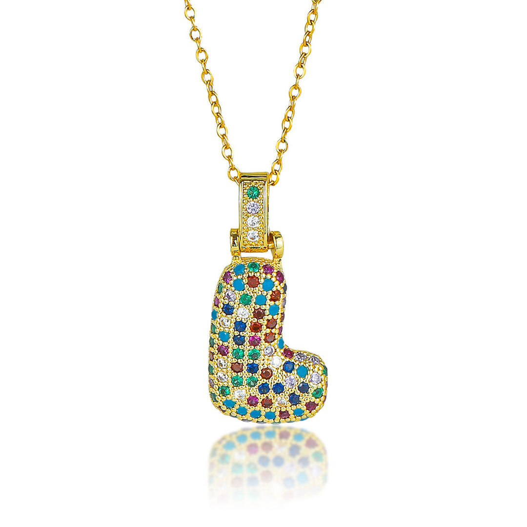 Colorful Full-Zircon Letter Pendant Necklace