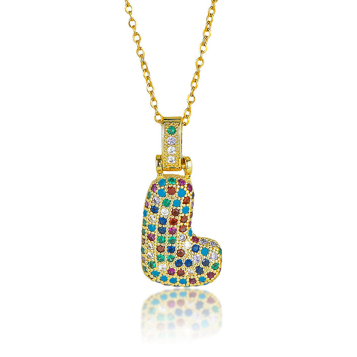 Colorful Full-Zircon Letter Pendant Necklace