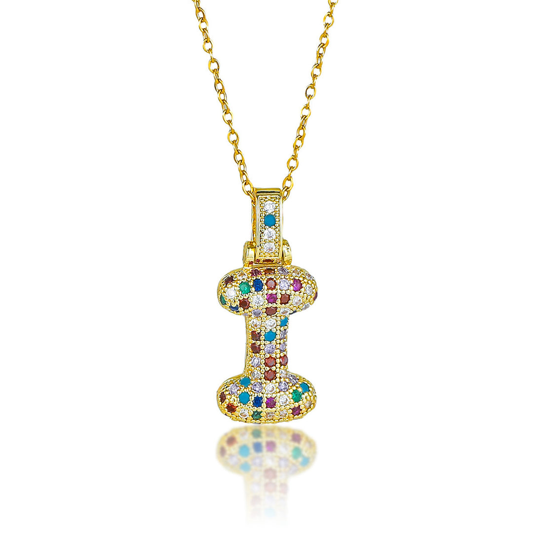 Colorful Full-Zircon Letter Pendant Necklace