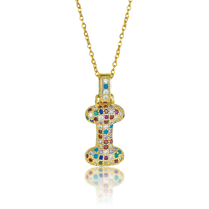 Colorful Full-Zircon Letter Pendant Necklace