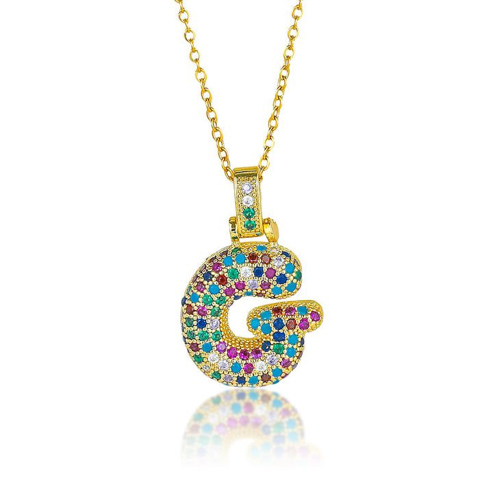 Colorful Full-Zircon Letter Pendant Necklace